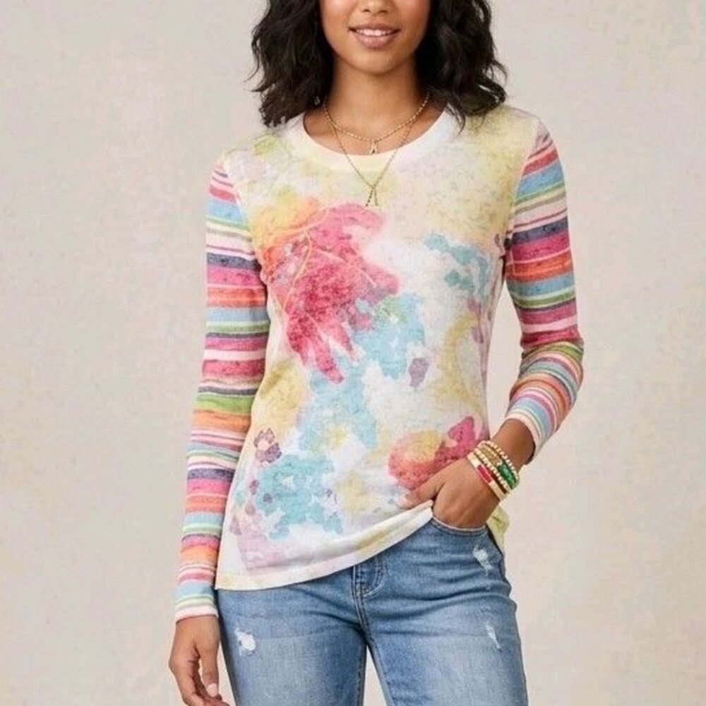 Sundance Whimsy Rose Womens Baby Waffle Printed Knit Top Sz M Multicolor USA